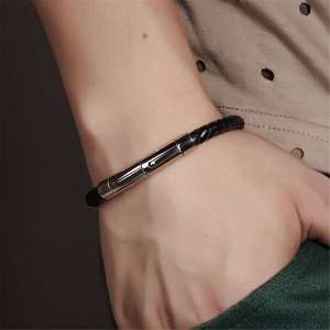 Men's Cool Braided Genuine Leather Stainless Steel Bracelet Bangle Extend Clasp Best Deals & Coupons in America